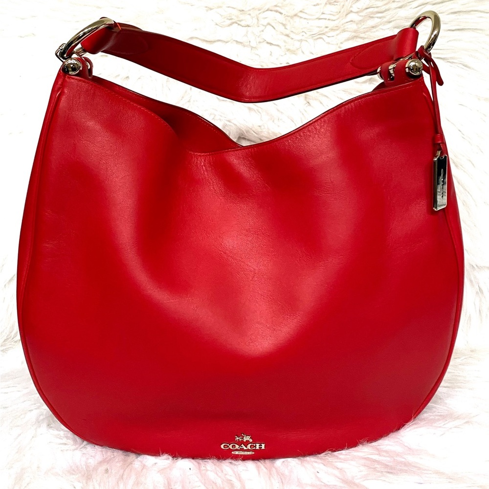 Coach Red Leather Hobo Shoulder Bag with Silver Hardware - Picture 2 of 14